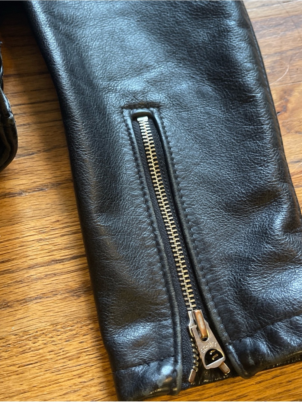 Schott Black Leather Bomber-Style Motorcycle Jacket - Picture 2 of 8